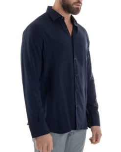 Camicia Uomo Viscosa Morbida Collo Francese Sartoriale Relaxed Fit Blu C2924A