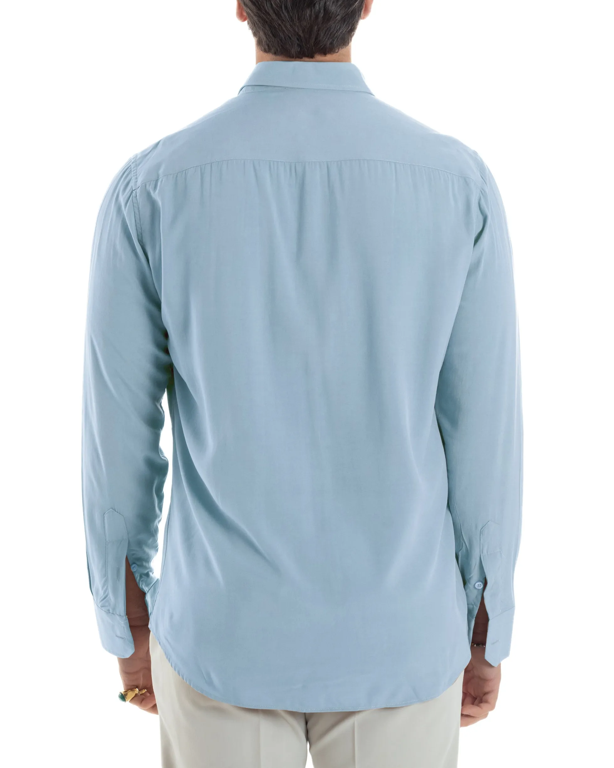 Camicia uomo viscosa morbida collo francese sartoriale relaxed fit celeste GIOSAL-C3067A