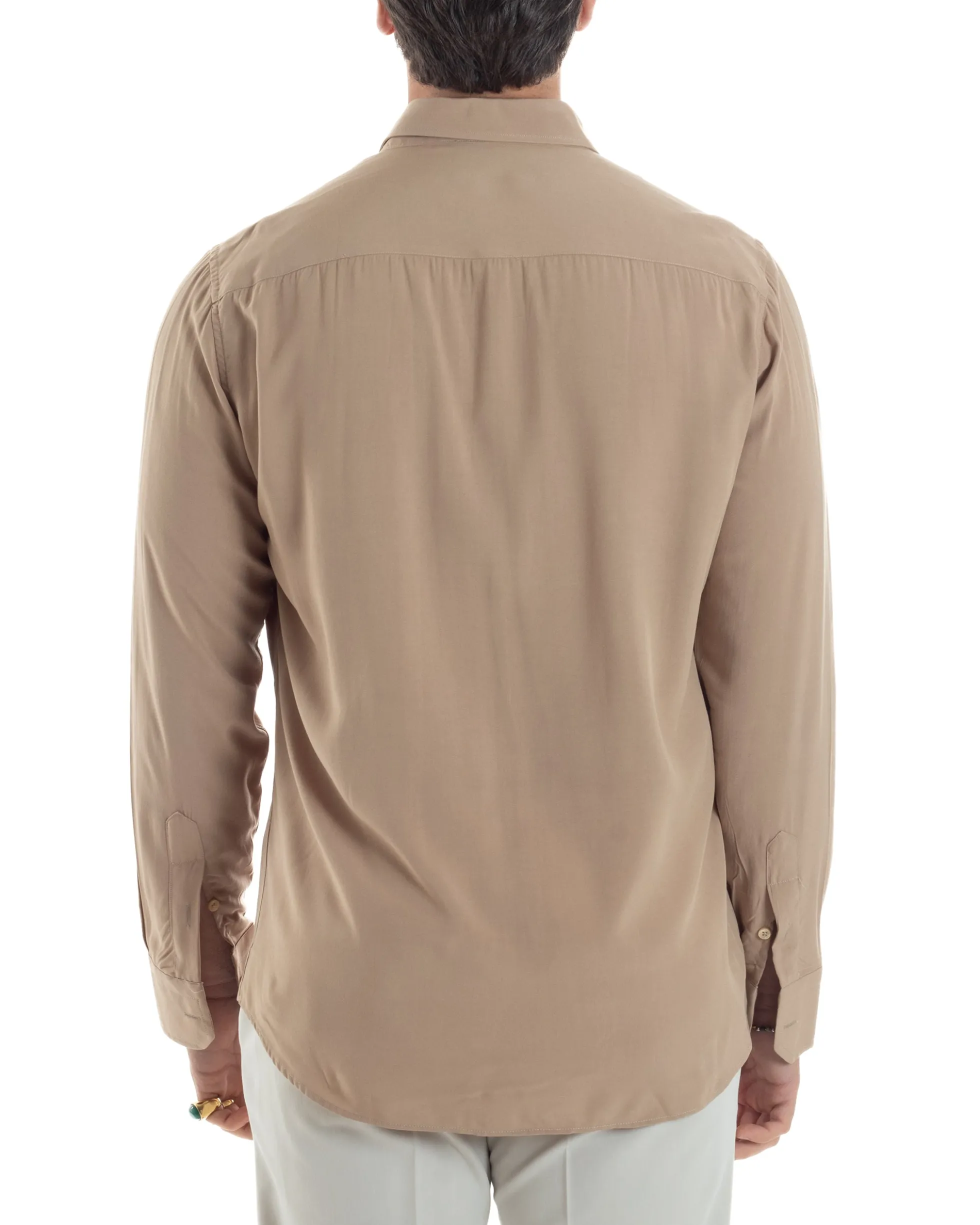 Camicia Uomo Viscosa Morbida Collo Francese Sartoriale Relaxed Fit Beige C2925A