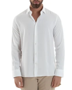 Camicia Uomo Viscosa Morbida Collo Francese Sartoriale Relaxed Fit Bianco C2923A