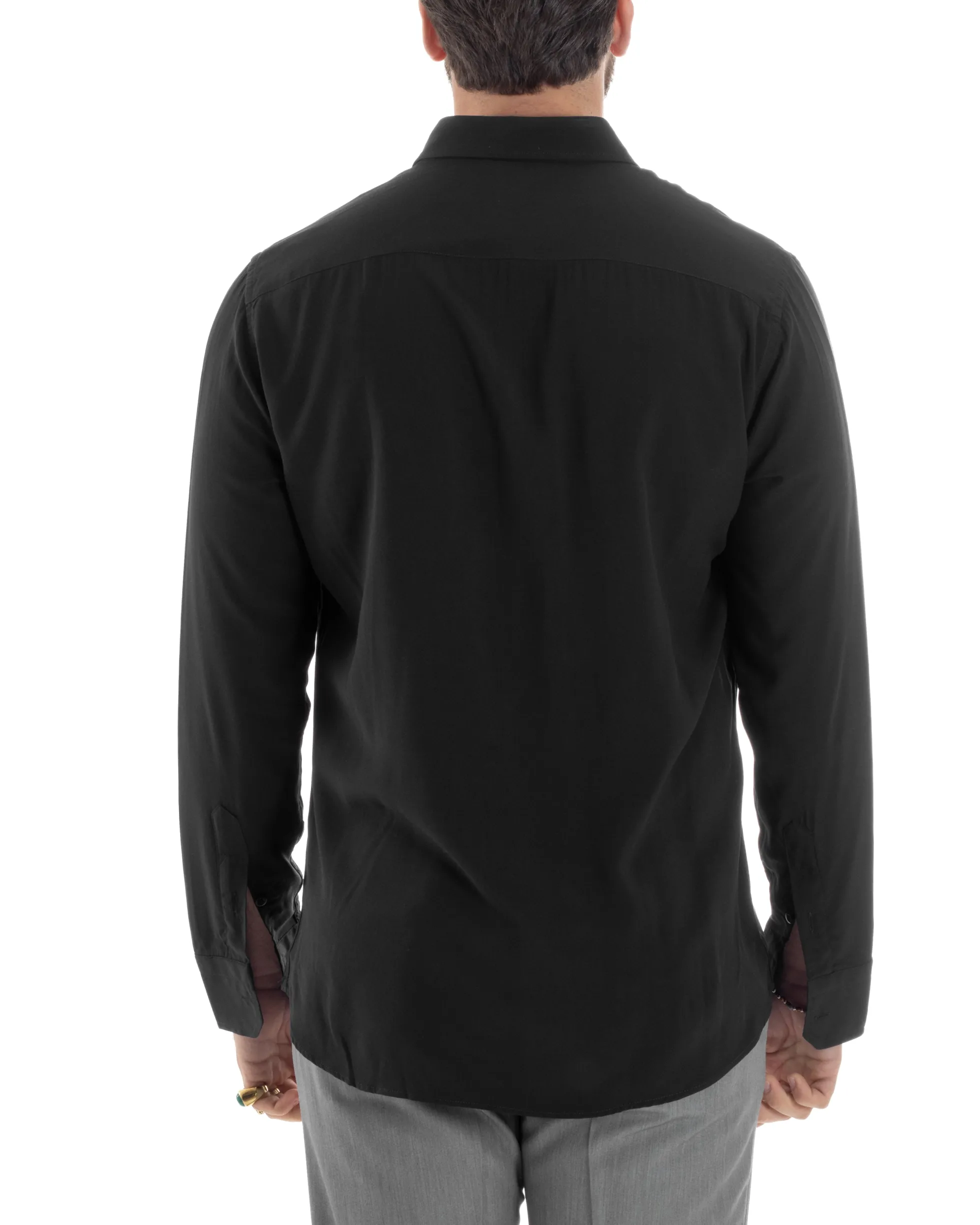 Camicia Uomo Viscosa Morbida Collo Francese Sartoriale Relaxed Fit Nero C2926A