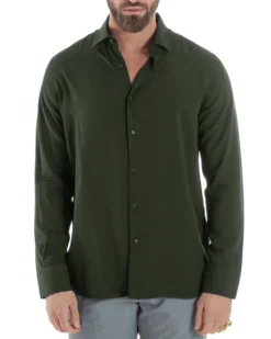 Camicia uomo viscosa morbida collo francese sartoriale relaxed fit verde militare GIOSAL-C3066A