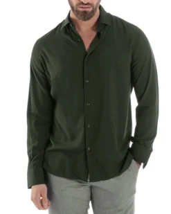 Camicia uomo viscosa morbida collo francese sartoriale relaxed fit verde militare GIOSAL-C3066A
