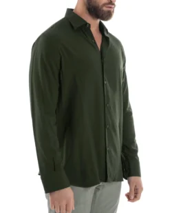 Camicia uomo viscosa morbida collo francese sartoriale relaxed fit verde militare GIOSAL-C3066A
