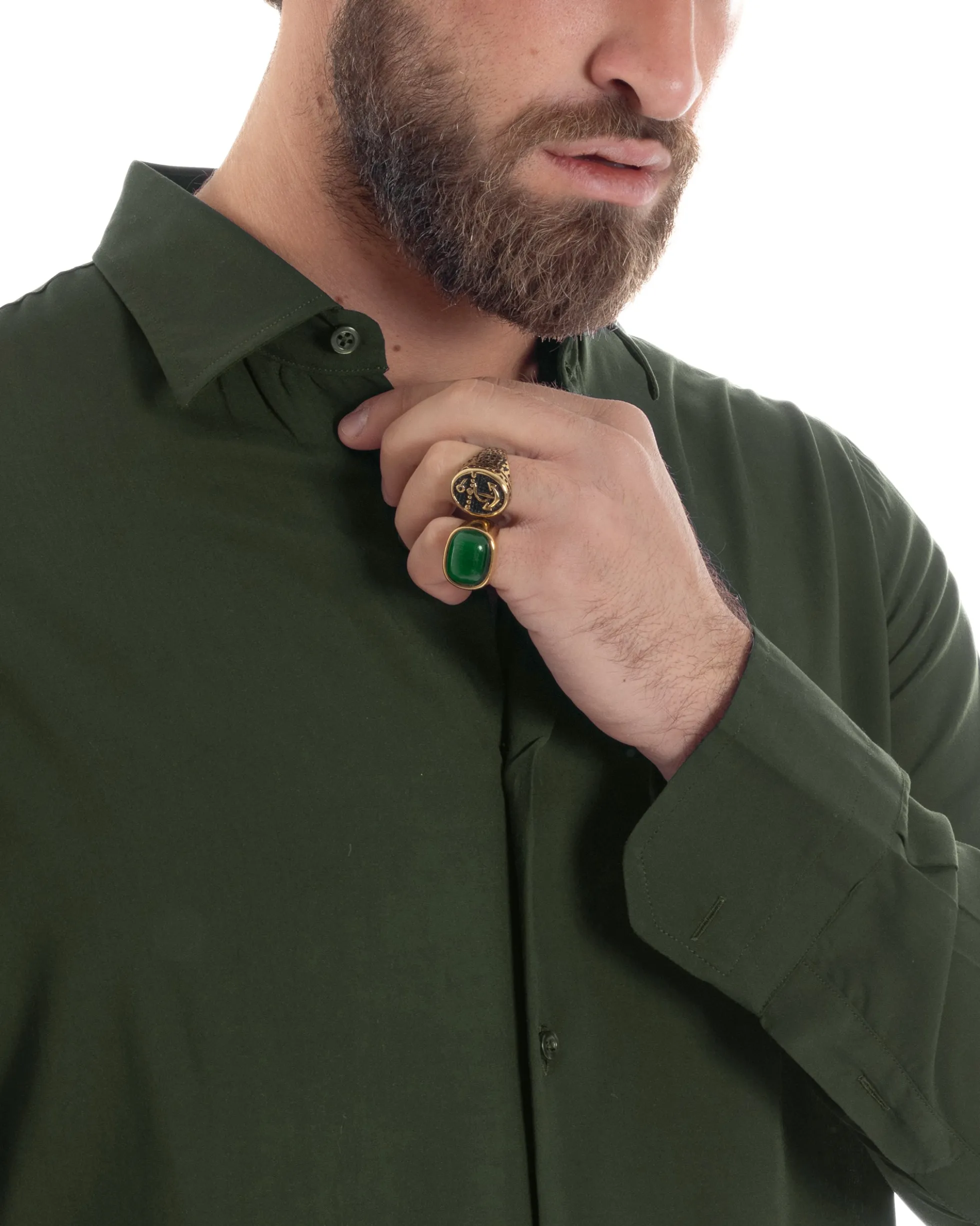 Camicia uomo viscosa morbida collo francese sartoriale relaxed fit verde militare GIOSAL-C3066A