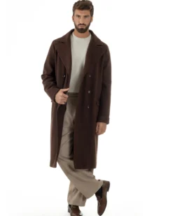 Cappotto Doppiopetto Uomo Oversize Giaccone Lungo Revers Ampi Marrone CO1093A