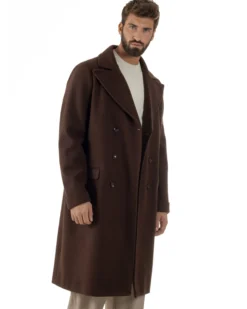 Cappotto Doppiopetto Uomo Oversize Giaccone Lungo Revers Ampi Marrone CO1093A