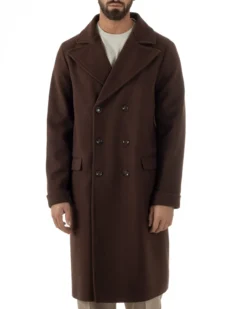 Cappotto Doppiopetto Uomo Oversize Giaccone Lungo Revers Ampi Marrone CO1093A