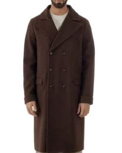 Cappotto Doppiopetto Uomo Oversize Giaccone Lungo Revers Ampi Marrone CO1093A