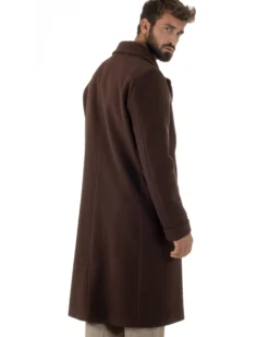 Cappotto Doppiopetto Uomo Oversize Giaccone Lungo Revers Ampi Marrone CO1093A