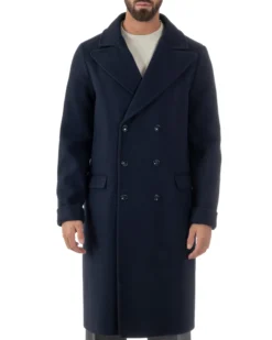 Cappotto Doppiopetto Uomo Oversize Giaccone Lungo Revers Ampi Blu CO1096A