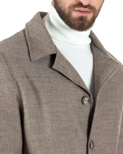 Cappotto Giacca Monopetto Uomo Con Colletto Giaccone Tortora Giubbotto Baronetto Casual Elegante GIOSAL-CO1033A