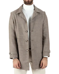 Cappotto Giacca Monopetto Uomo Con Colletto Giaccone Tortora Giubbotto Baronetto Casual Elegante GIOSAL-CO1033A