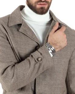 Cappotto Giacca Monopetto Uomo Con Colletto Giaccone Tortora Giubbotto Baronetto Casual Elegante GIOSAL-CO1033A
