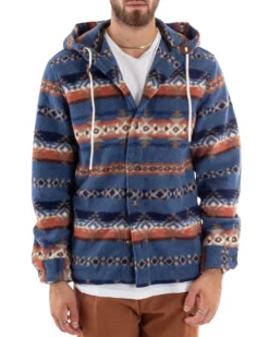 Cappotto Giubbotto Uomo Camicia Camicione Con Cappuccio Casual Fantasia Blu GIOSAL-G2924A
