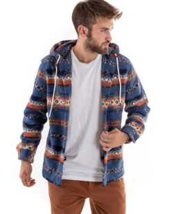 Cappotto Giubbotto Uomo Camicia Camicione Con Cappuccio Casual Fantasia Blu GIOSAL-G2924A