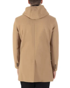 Cappotto Monopetto Uomo Giacca Giaccone Con Cappuccio Camel Baronetto Elegante GIOSAL-CO1006A