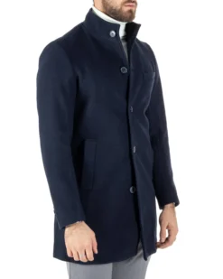 Cappotto Monopetto Uomo Giacca Collo Coreano Giaccone Lungo Blu Baronetto Elegante GIOSAL-CO1018A