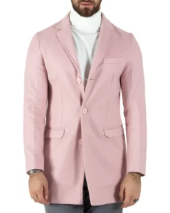 Cappotto Monopetto Uomo Giacca Colletto Rever Giaccone Tinta Unita Rosa Baronetto Elegante GIOSAL-CO1020A