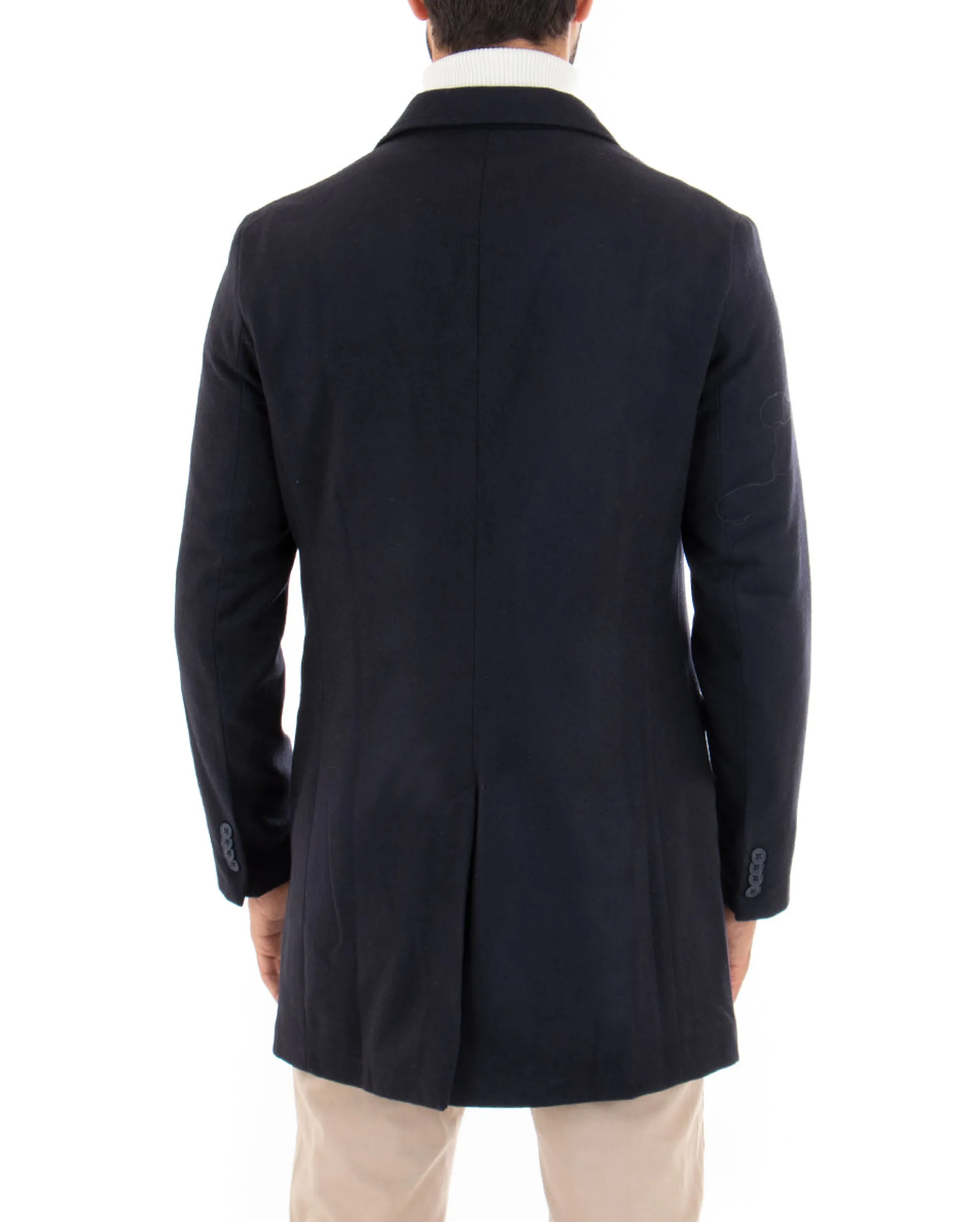 Cappotto Monopetto Uomo Giacca Colletto Rever Giaccone Tinta Unita Blu Baronetto Elegante GIOSAL-CO1069A