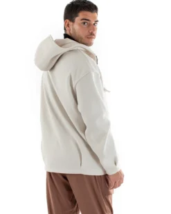 Cappotto Uomo Camoscio Giubbotto Con Cappuccio Giacca Calda Con Zip Tinta Unita Panna Casual GIOSAL-G2948A