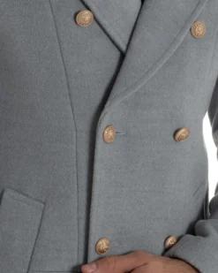 Cappotto Uomo Doppiopetto Lungo Revers A Lancia Tessuto Panno Bottoni Oro Grigio CO1078A