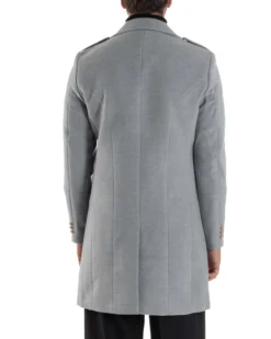 Cappotto Uomo Doppiopetto Lungo Revers A Lancia Tessuto Panno Bottoni Oro Grigio CO1078A