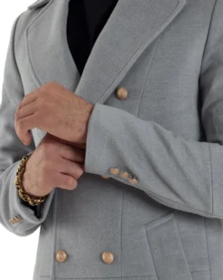 Cappotto Uomo Doppiopetto Lungo Revers A Lancia Tessuto Panno Bottoni Oro Grigio CO1078A