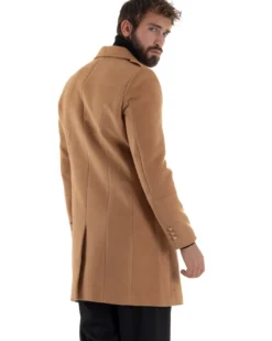 Cappotto Uomo Doppiopetto Lungo Revers A Lancia Tessuto Panno Bottoni Oro Camel CO1080A