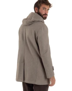 Cappotto Uomo Lana Montgomery Con Alamari E Cappuccio Beige Melangiato CO1074A