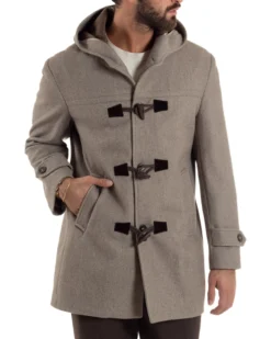 Cappotto Uomo Lana Montgomery Con Alamari E Cappuccio Beige Melangiato CO1074A