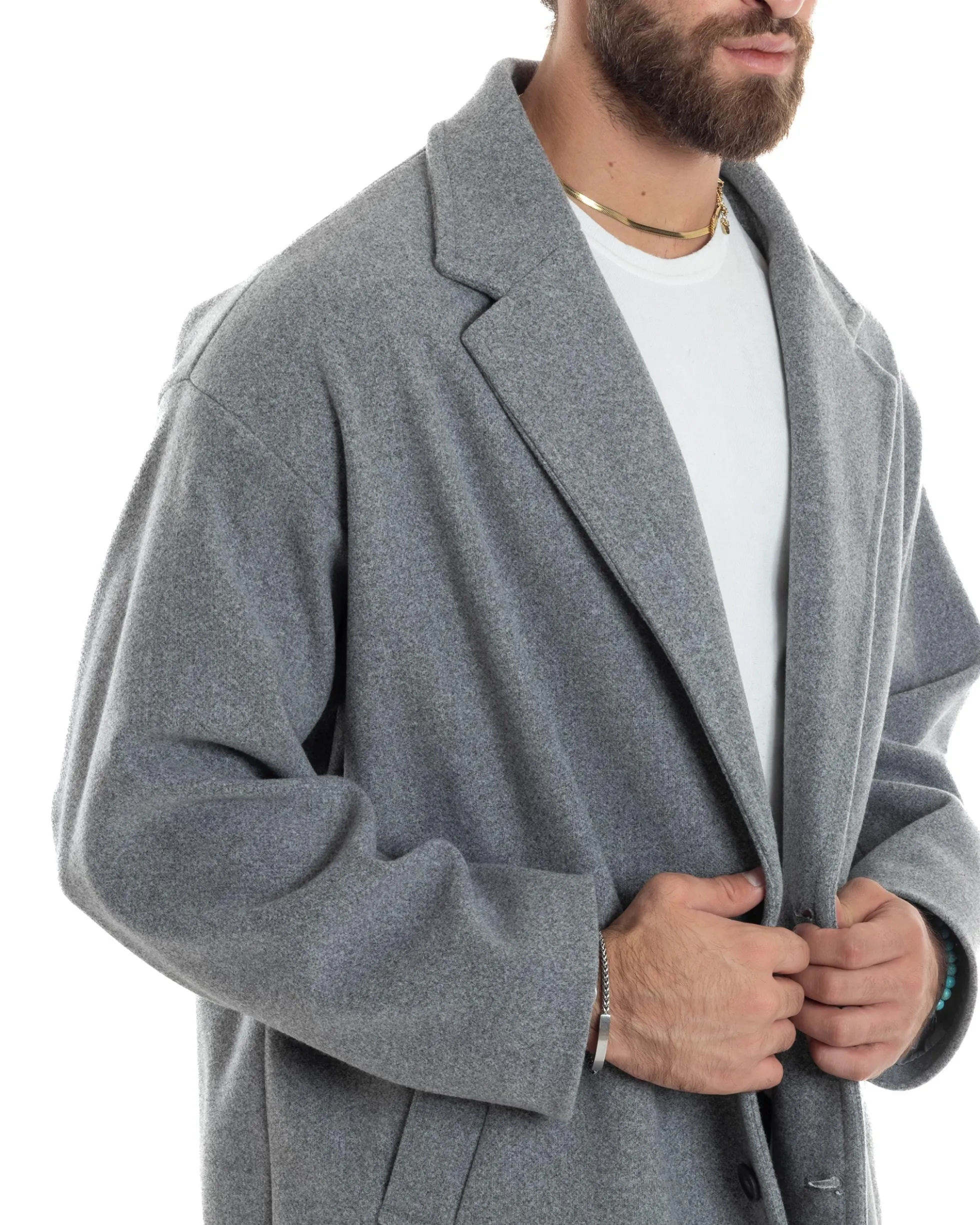 Cappotto Uomo Oversize Monopetto Maniche Raglan Collo Rever Grigio CO1065A