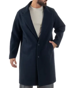Cappotto Uomo Oversize Monopetto Maniche Raglan Collo Rever Blu CO1077A