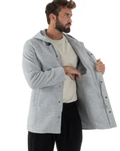 Cappotto Uomo Panno Spigato Cappuccio Zip Grigio BlackSunday CO1092A