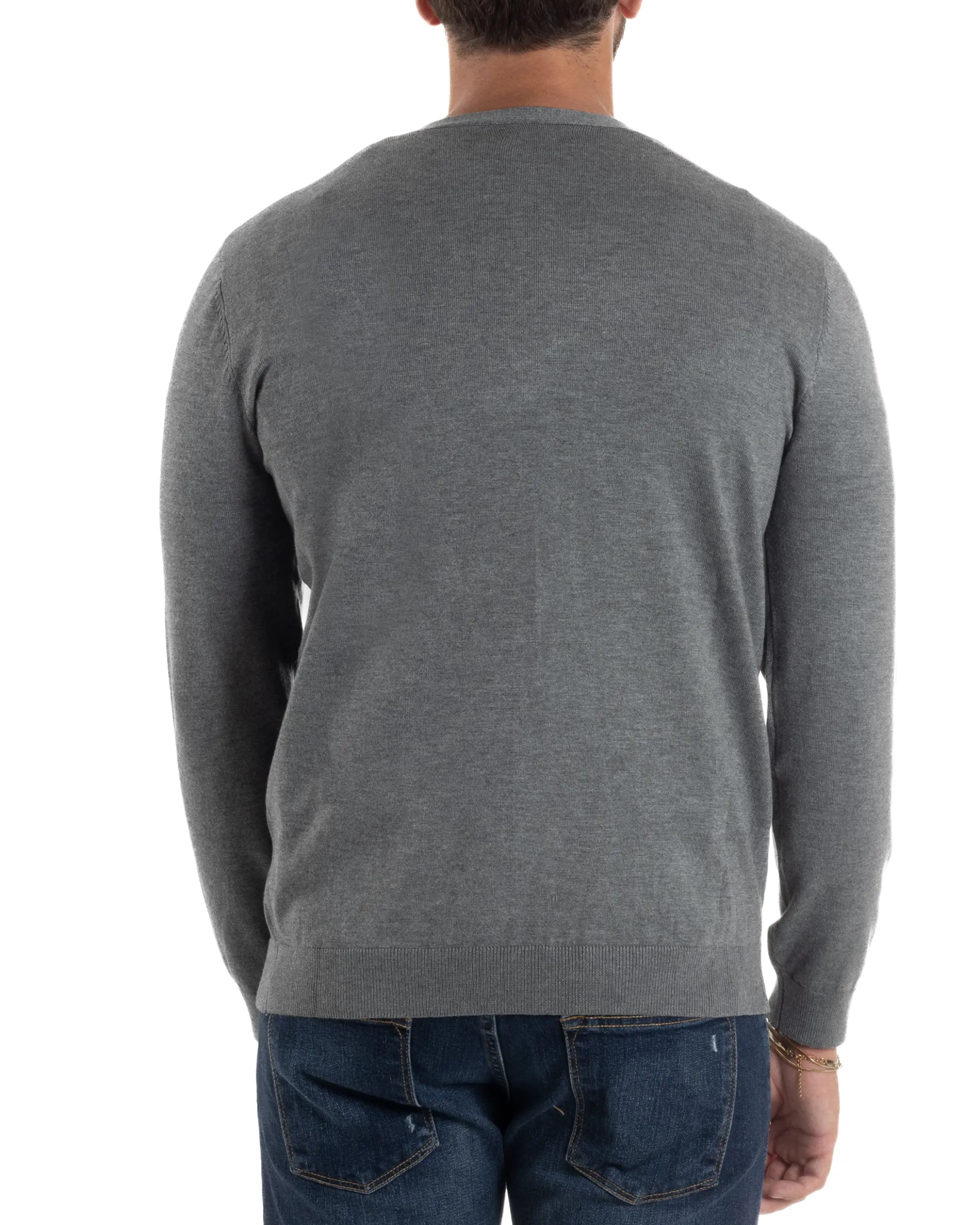 Cardigan Maglia Sottile Scollo a V Basic Grigio M2691A