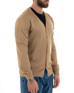 Cardigan Maglia Sottile Scollo a V Basic Beige M2952A