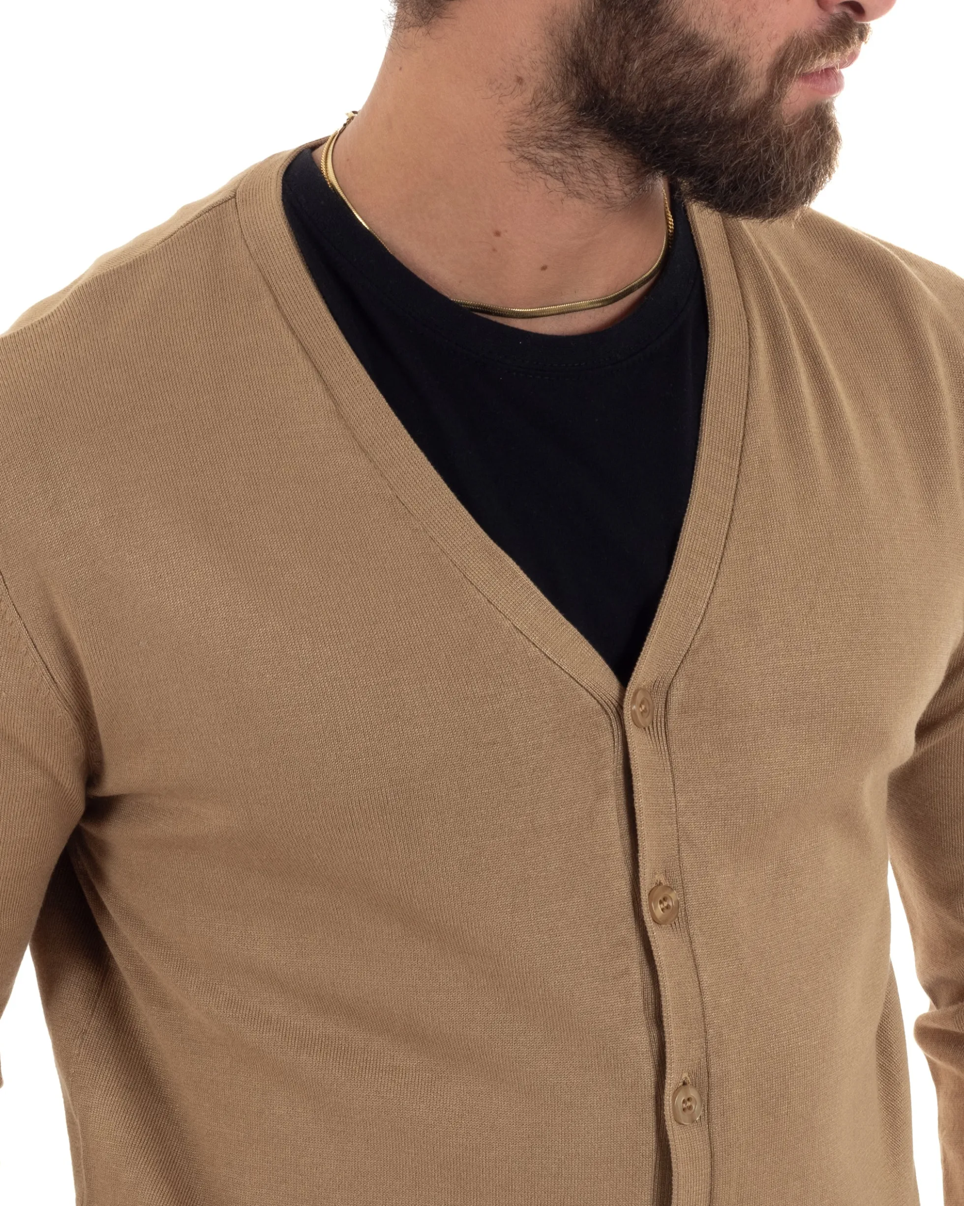 Cardigan Maglia Sottile Scollo a V Basic Beige M2952A