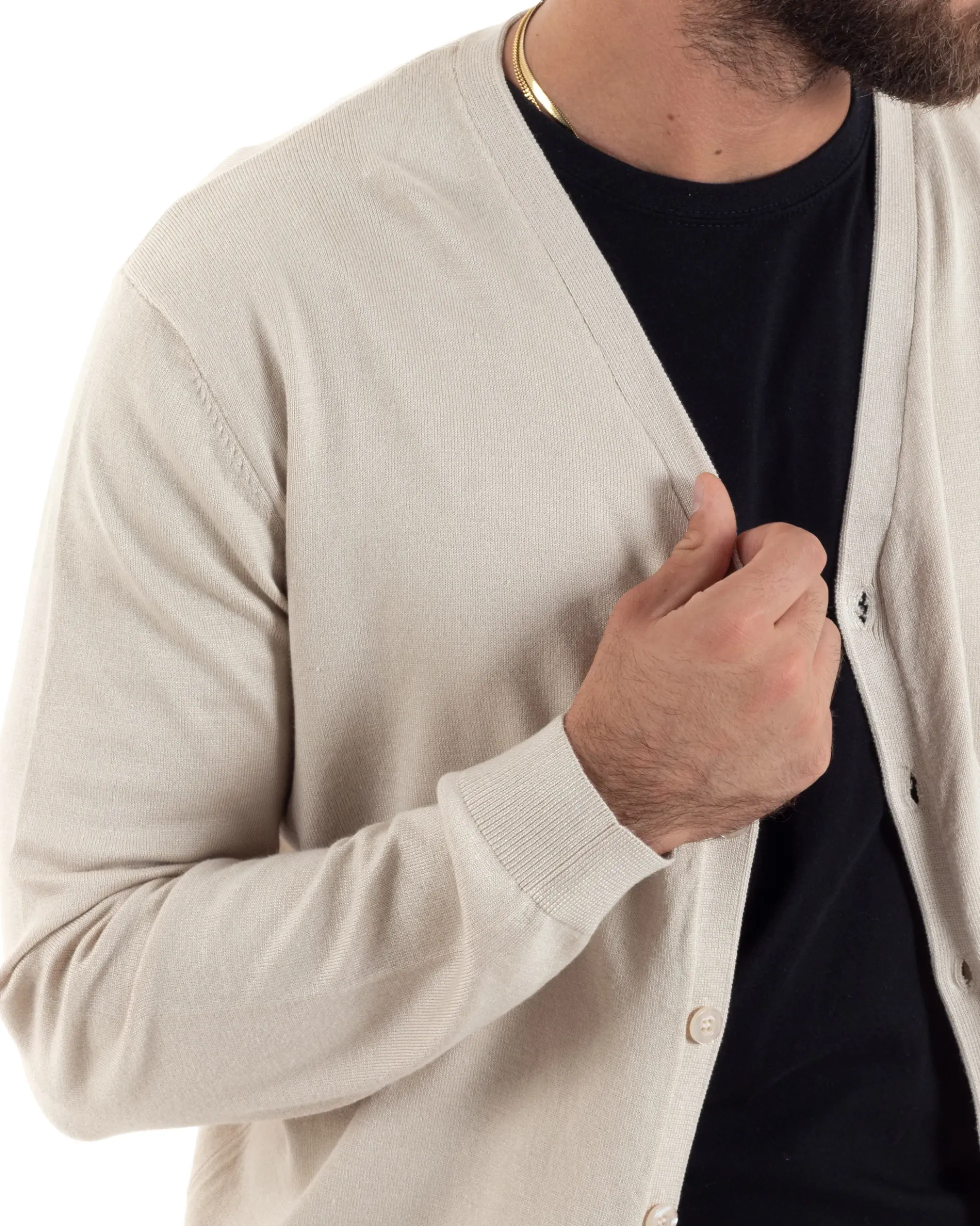 Cardigan Maglia Sottile Scollo a V Basic Panna M2951A