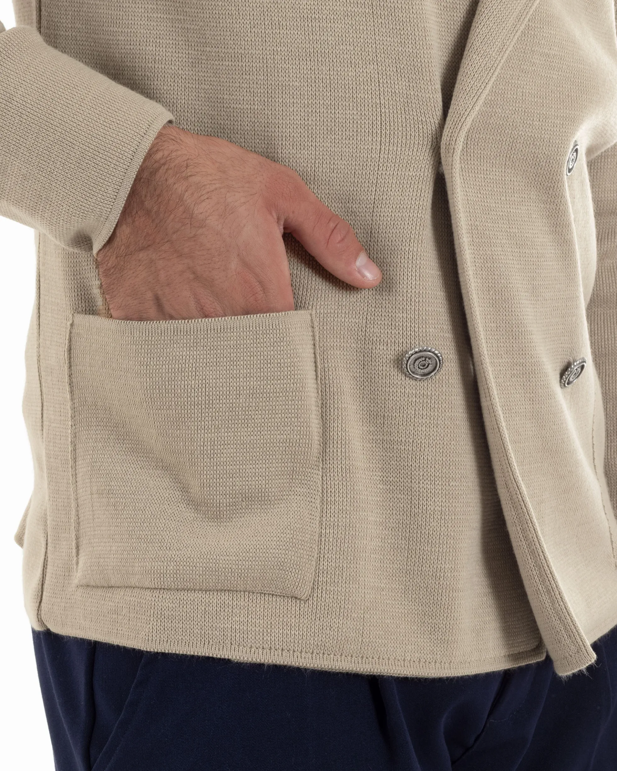 Cardigan uomo doppiopetto giacca bottoni metallo maglia links cotone casual beige GIOSAL-M2988A