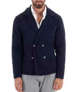 Cardigan uomo doppiopetto giacca con bottoni in metallo maglia links blu GIOSAL-M2892A