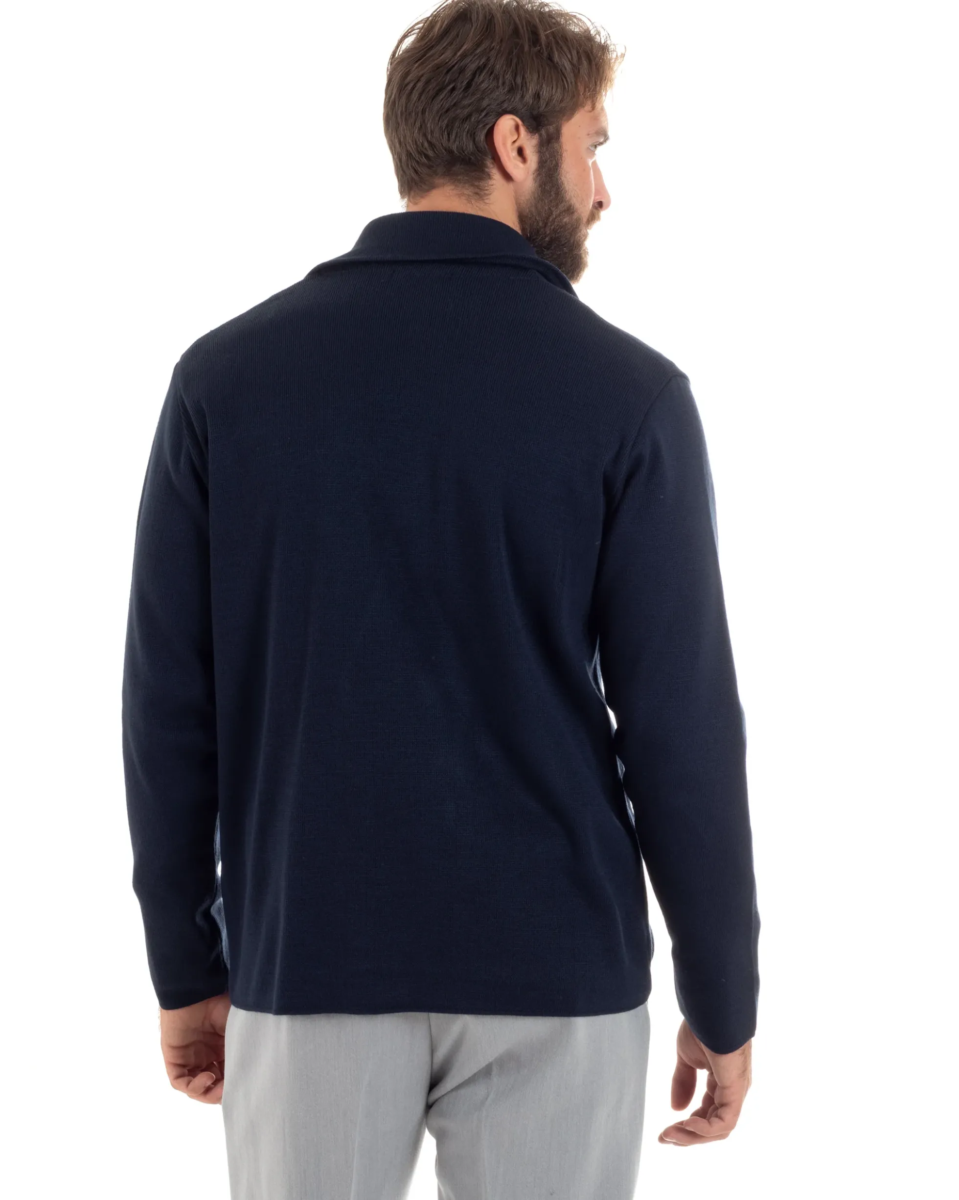 Cardigan uomo doppiopetto giacca con bottoni in metallo maglia links blu GIOSAL-M2892A
