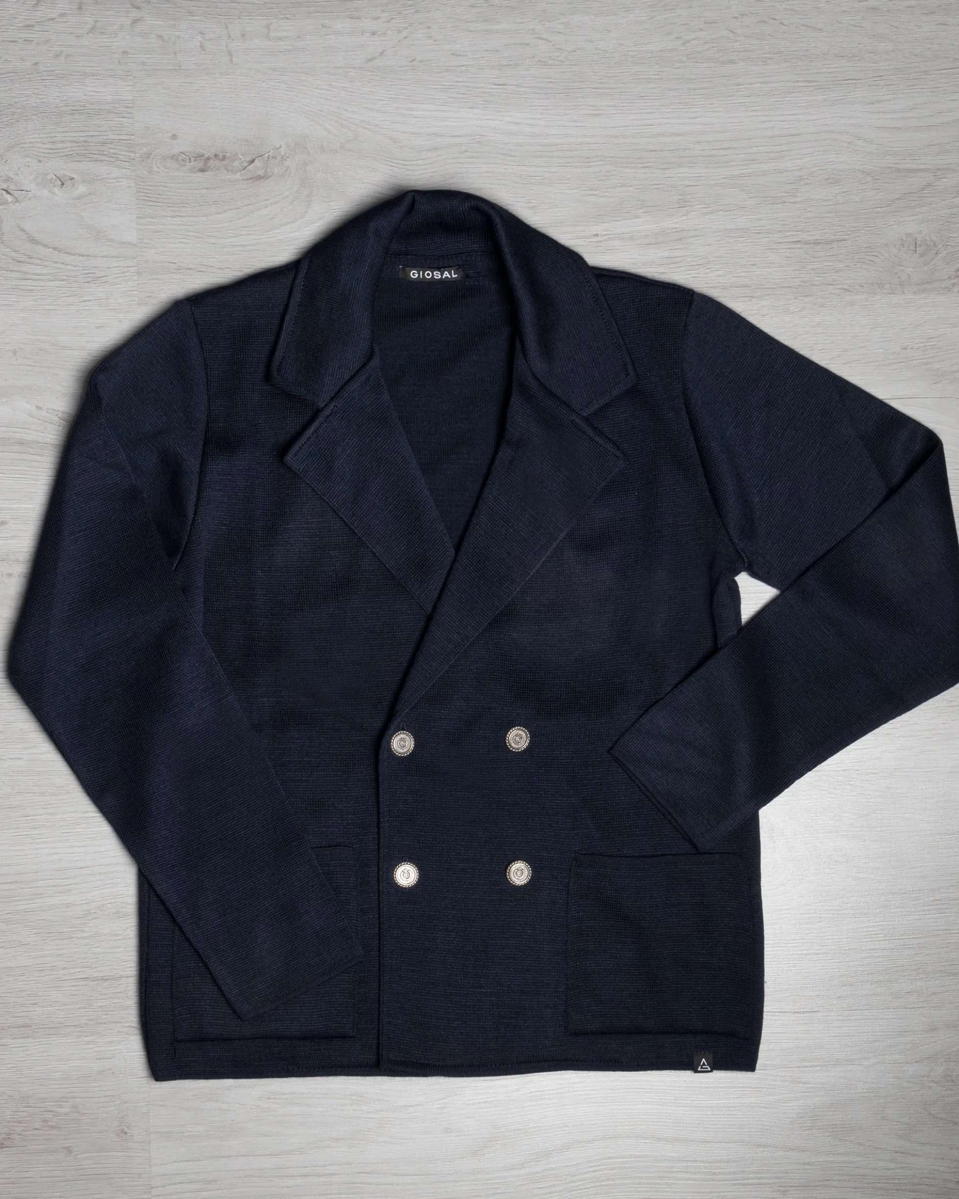 Cardigan uomo doppiopetto giacca con bottoni in metallo maglia links blu GIOSAL-M2892A