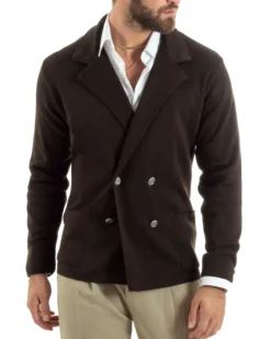 Cardigan uomo doppiopetto giacca bottoni metallo maglia links marrone GIOSAL-M2896A