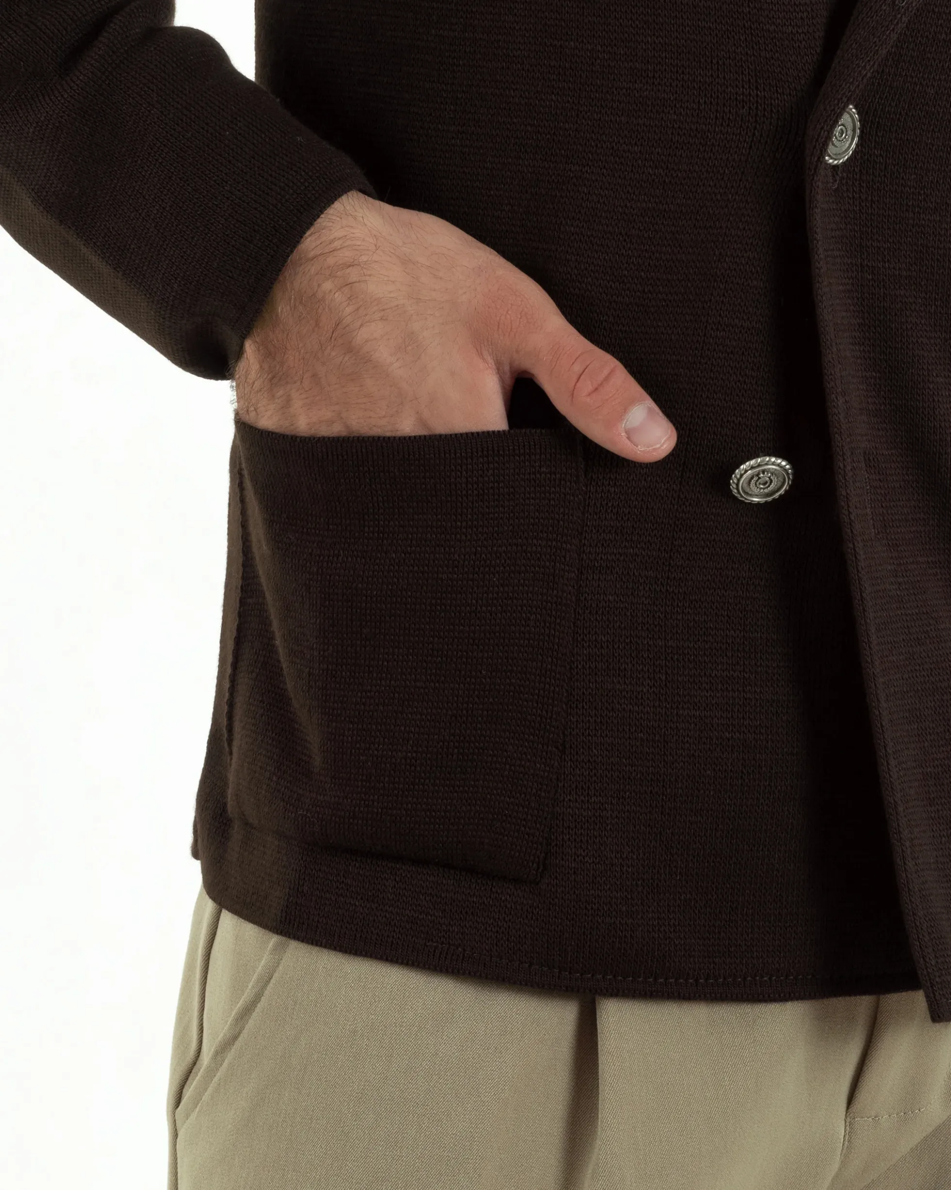 Cardigan uomo doppiopetto giacca bottoni metallo maglia links marrone GIOSAL-M2896A