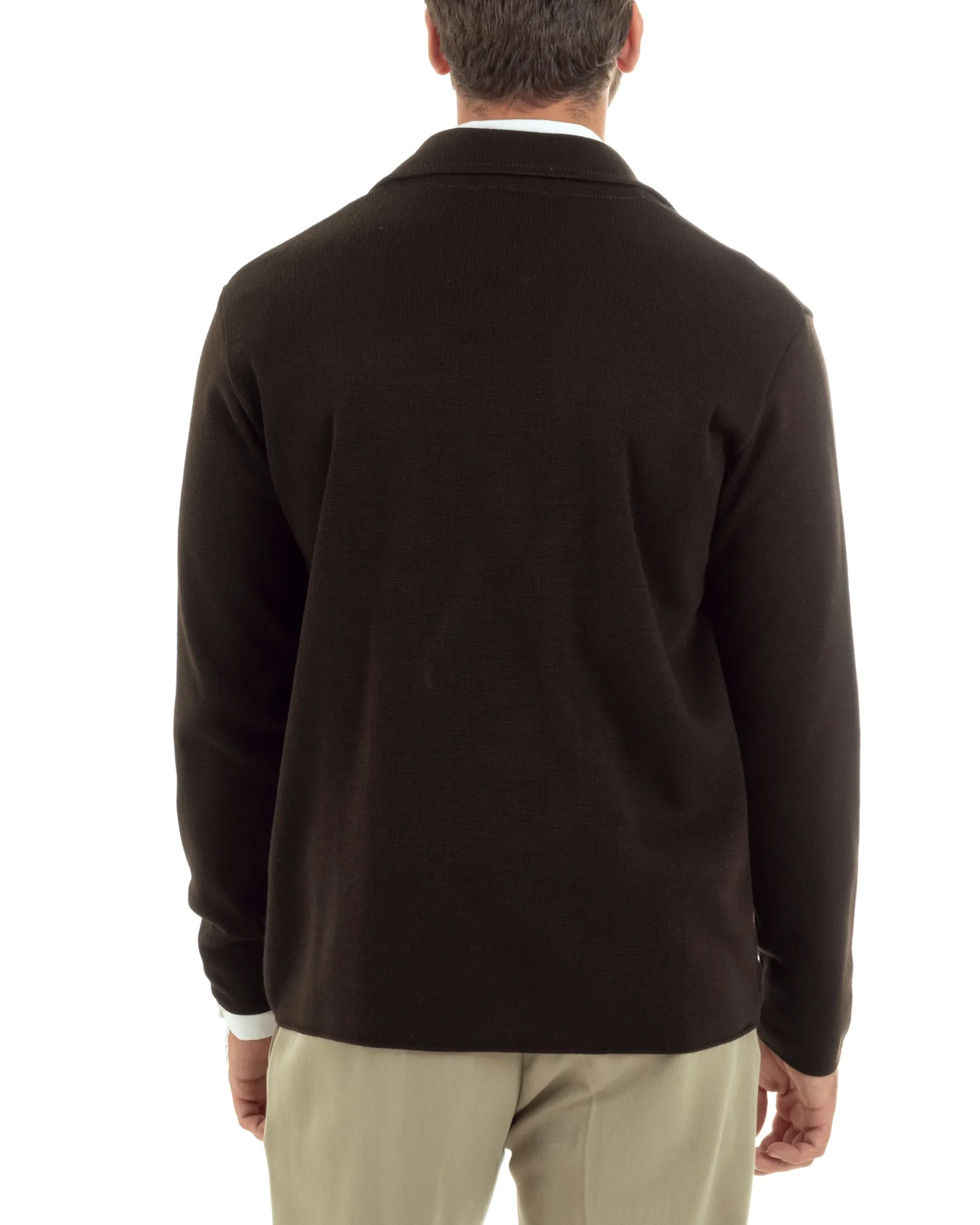 Cardigan uomo doppiopetto giacca bottoni metallo maglia links marrone GIOSAL-M2896A