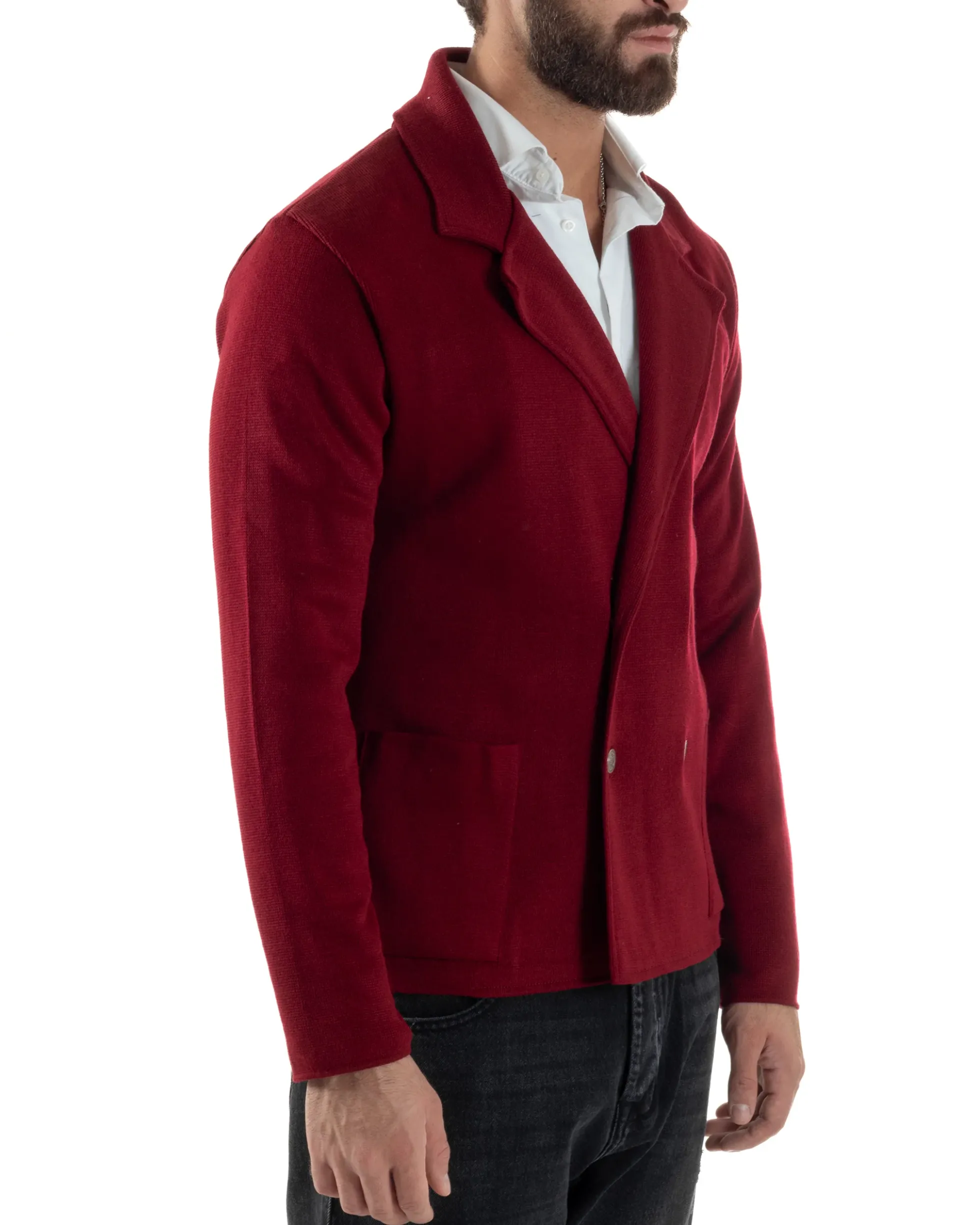 Cardigan uomo doppiopetto giacca bottoni metallo maglia links bordeaux GIOSAL-M3041A