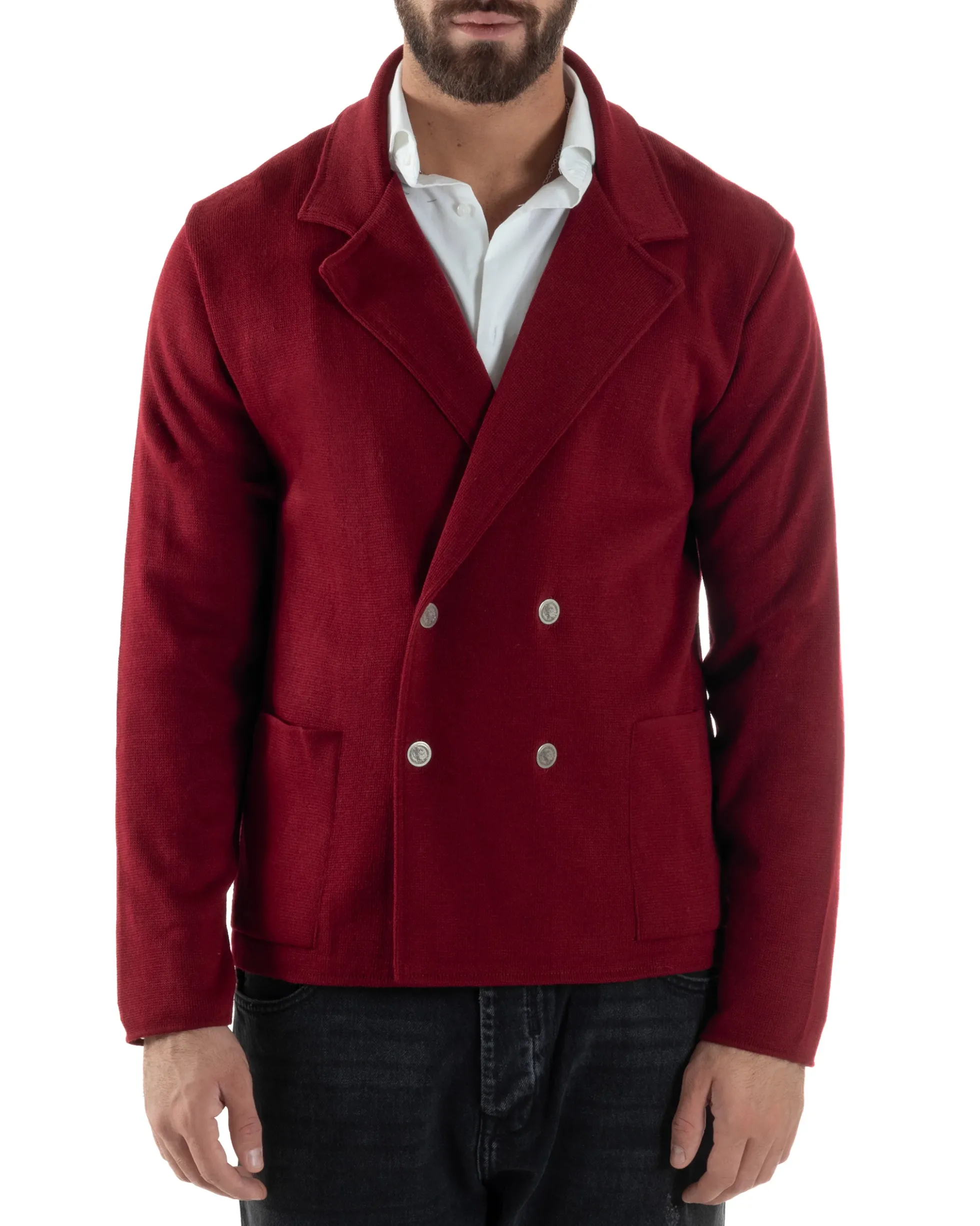 Cardigan uomo doppiopetto giacca bottoni metallo maglia links bordeaux GIOSAL-M3041A