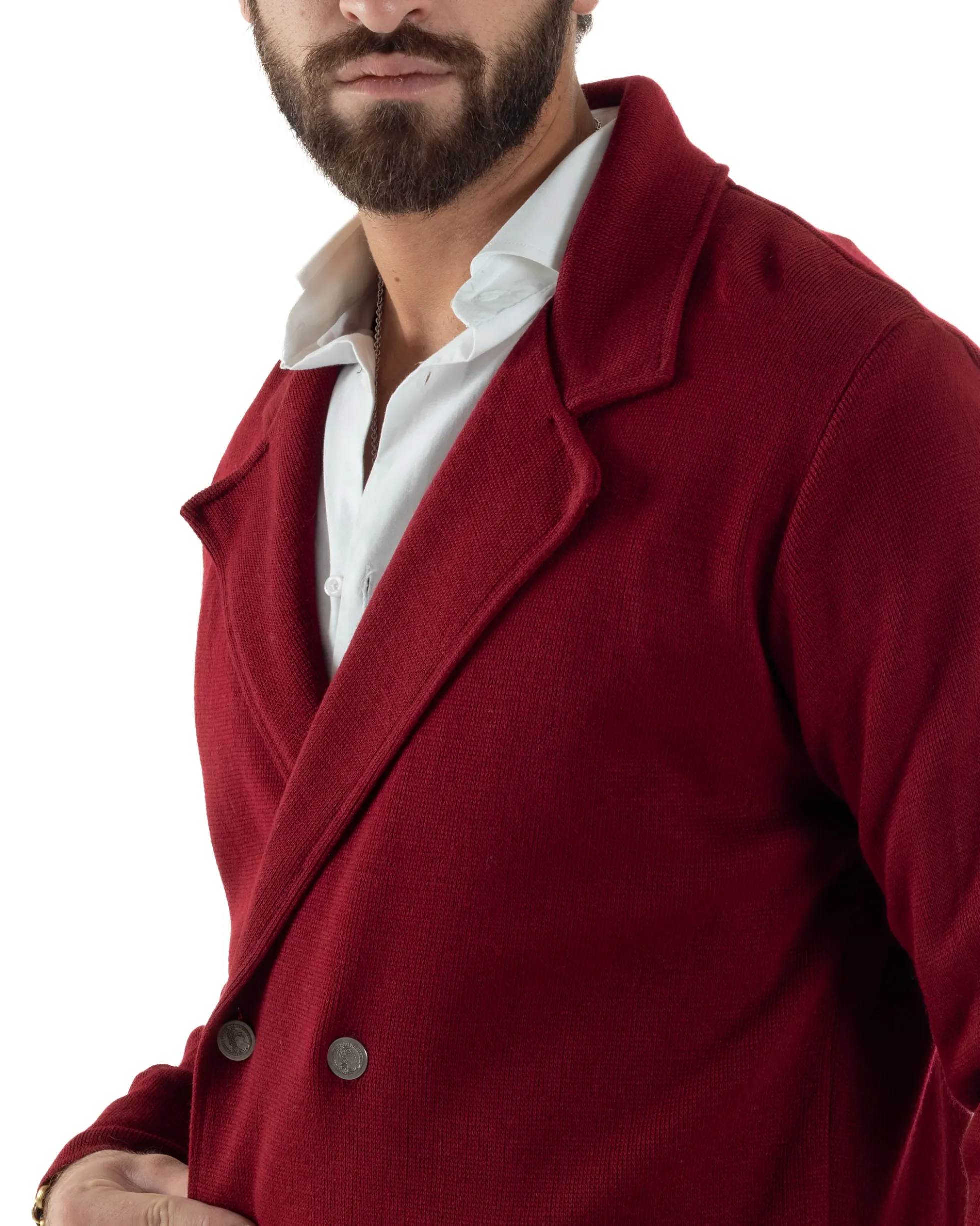Cardigan uomo doppiopetto giacca bottoni metallo maglia links bordeaux GIOSAL-M3041A