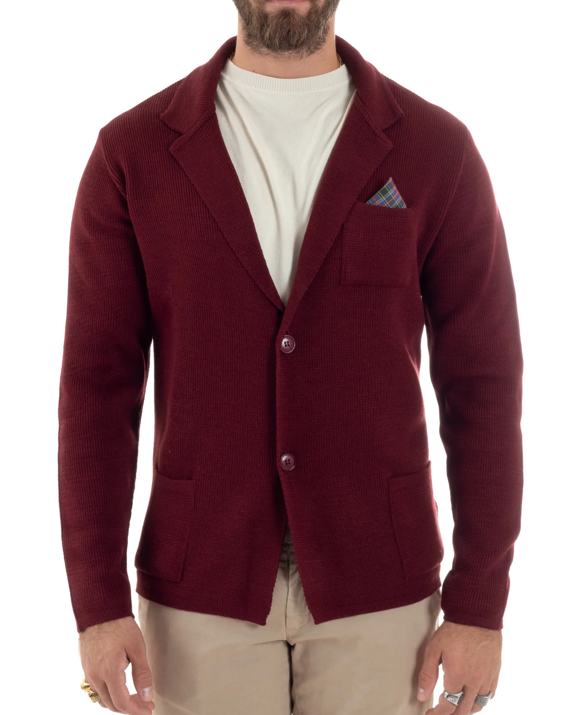 Cardigan uomo giacca con bottoni maglia casual bordeaux GIOSAL-M2872A