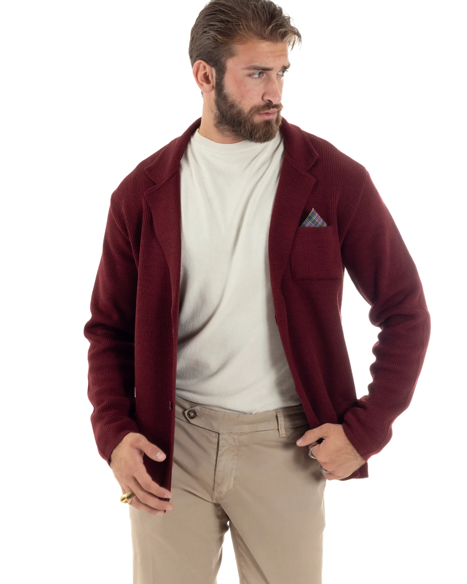 Cardigan uomo giacca con bottoni maglia casual bordeaux GIOSAL-M2872A